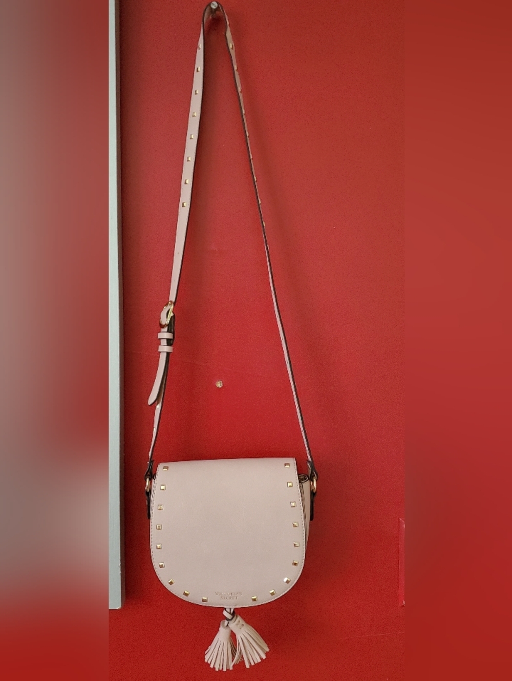 VICTORIA SECRET Festival CROSSBODY Tassel Gold Studded Purse Coral Pink Blush
